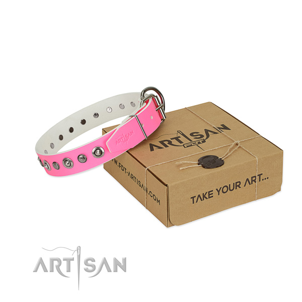 Best quality full grain natural leather dog collar with unique decorations