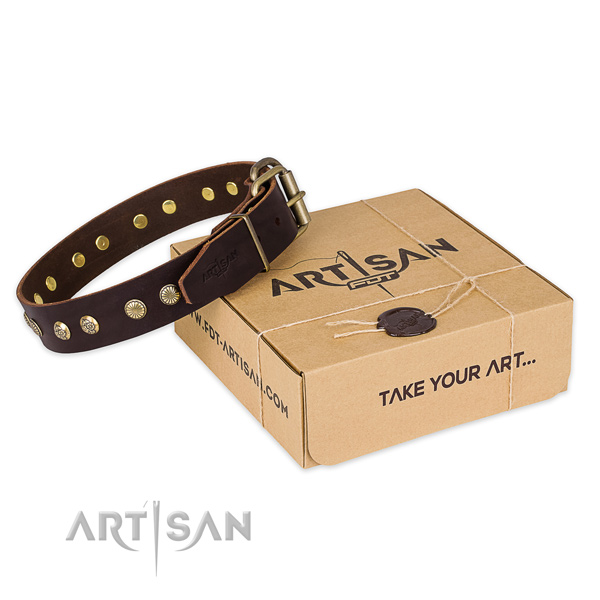 Corrosion proof buckle on full grain natural leather collar for your lovely dog