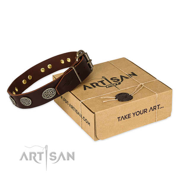 Strong fittings on full grain genuine leather collar for your handsome four-legged friend