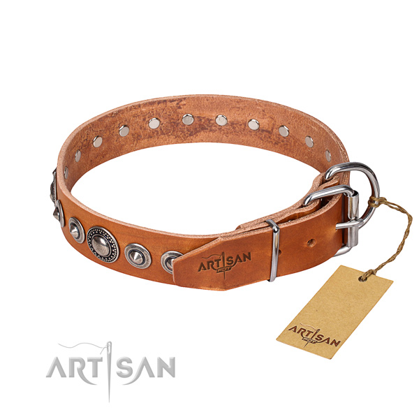 Leather dog collar made of high quality material with durable adornments