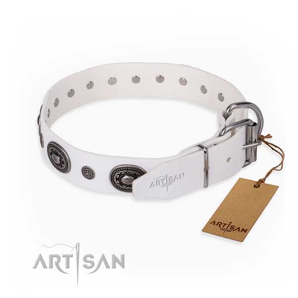 Flexible full grain genuine leather dog collar created for stylish walking