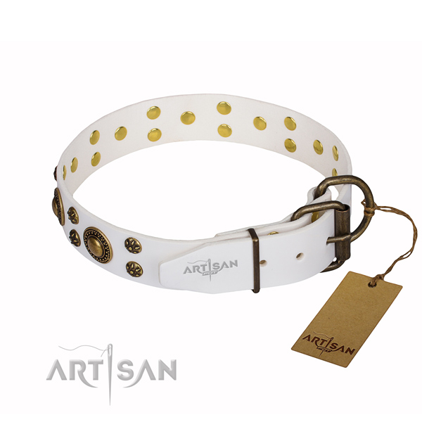 Basic training adorned dog collar of best quality leather