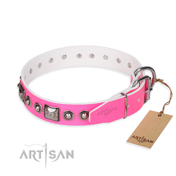 Flexible full grain natural leather dog collar handcrafted for walking