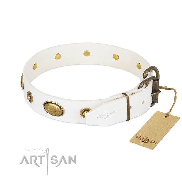 Rust-proof fittings on full grain natural leather dog collar for your canine