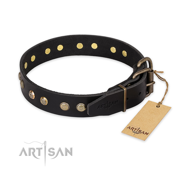 Reliable buckle on full grain genuine leather collar for your stylish canine