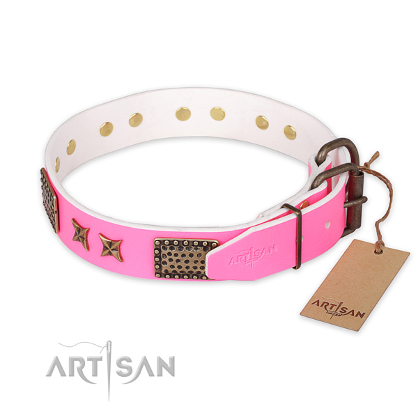 Rust resistant traditional buckle on full grain genuine leather collar for your attractive dog