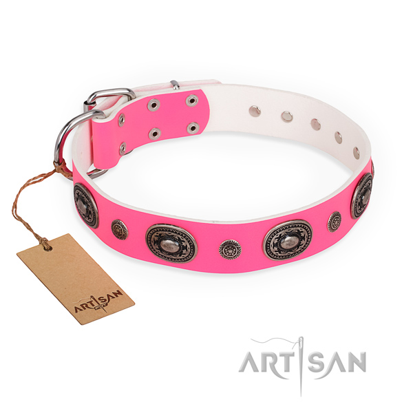 Best quality genuine leather dog collar crafted for fancy walking