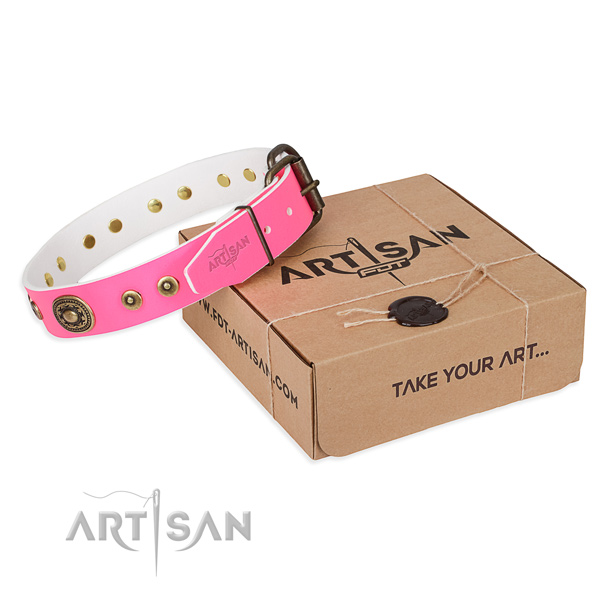 Leather dog collar made of top rate material with corrosion proof buckle