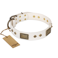 "Snow-covered Gold" FDT Artisan White Leather dog Collar  "Snow-covered Gold" FDT Artisan White Leather dog Collar