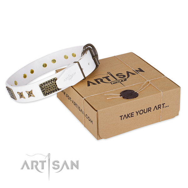 Durable hardware on natural genuine leather collar for your lovely pet