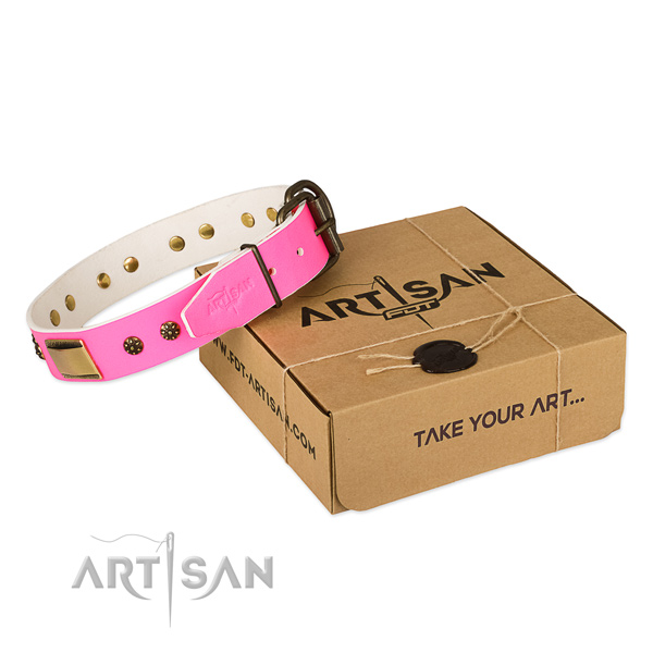 Easy adjustable full grain natural leather collar for your lovely dog