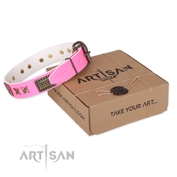 Corrosion proof D-ring on full grain leather collar for your impressive canine
