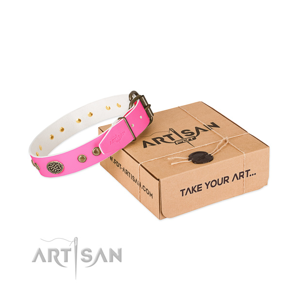 Corrosion resistant traditional buckle on full grain leather dog collar for your doggie