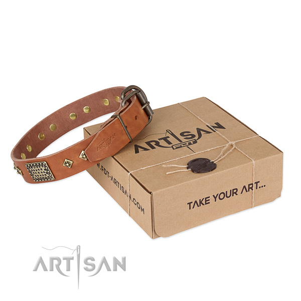Convenient full grain genuine leather collar for your stylish canine
