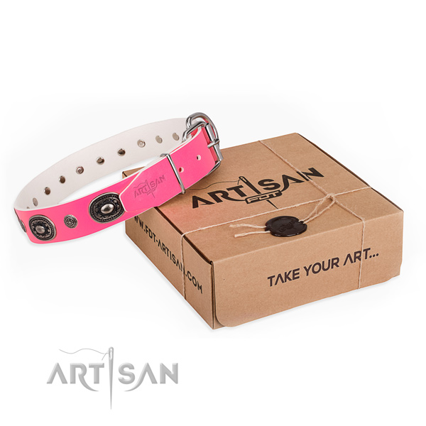 Gentle to touch leather dog collar crafted for fancy walking