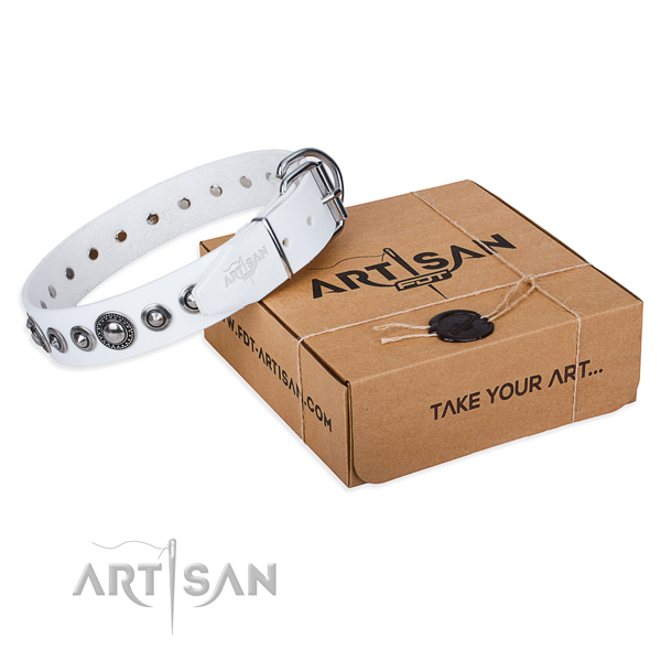 Genuine leather dog collar made of high quality material with reliable fittings