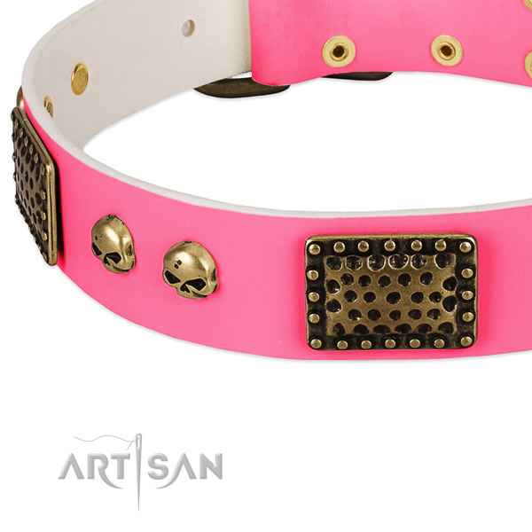 Corrosion proof buckle on full grain leather dog collar for your dog