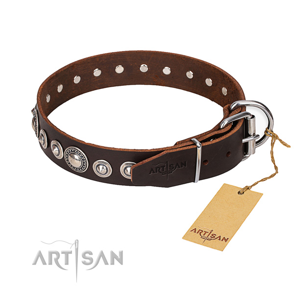 Full grain genuine leather dog collar made of quality material with rust resistant hardware