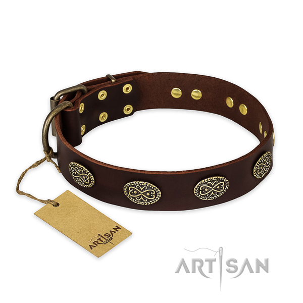 Convenient leather dog collar with reliable fittings