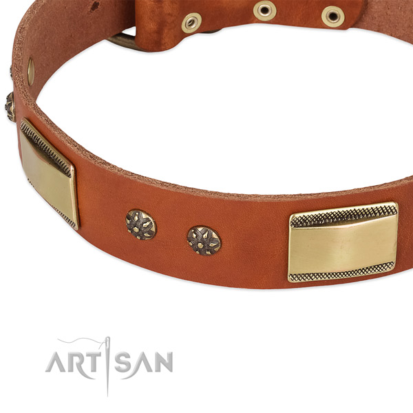Strong fittings on full grain genuine leather dog collar for your dog