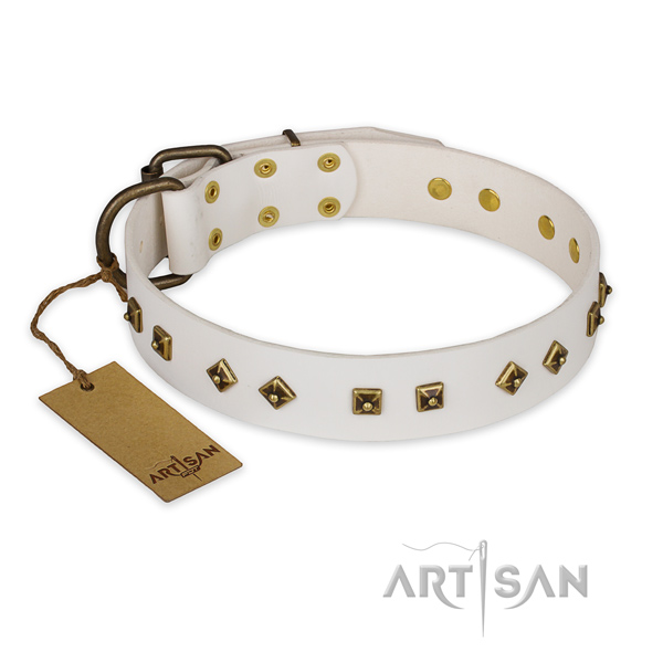 Easy adjustable leather dog collar with corrosion resistant traditional buckle