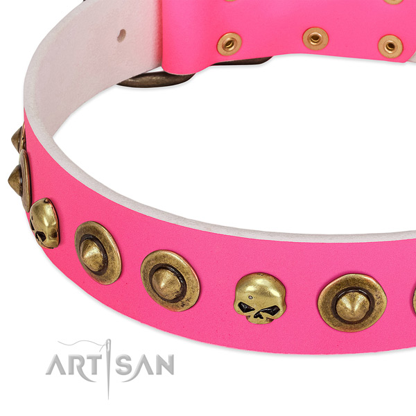 Stunning embellishments on full grain leather collar for your doggie