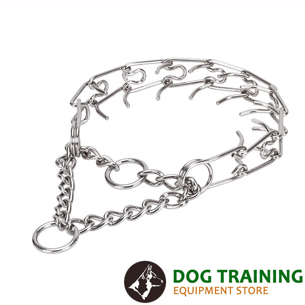 Adjustable stainless steel dog prong collar with removable links for medium and large pets