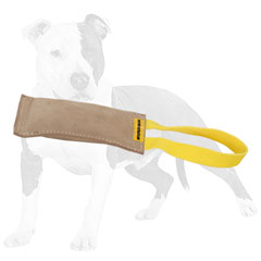 Comfy leather tug for biting with handle